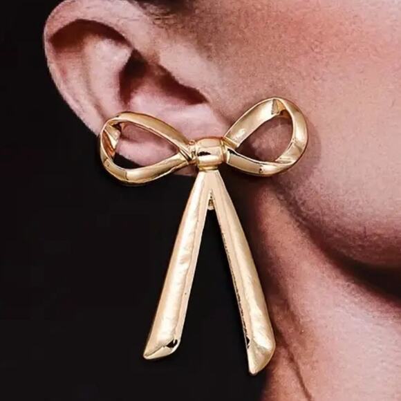 Gold Bow Stud Earrings - Picture 2 of 2